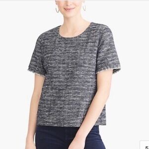 J. Crew Black and White Tweed Short-Sleeve Top